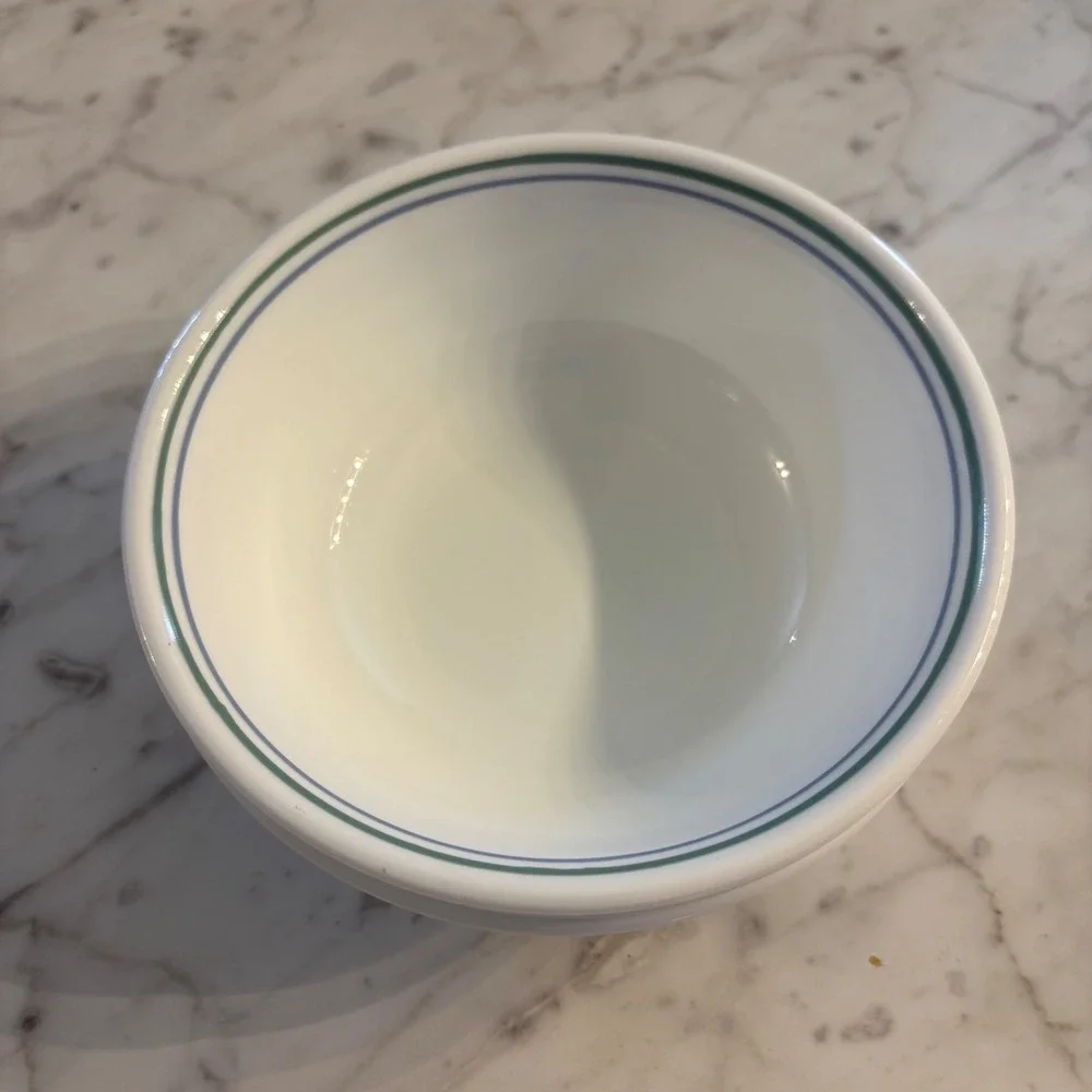 Corelle Country Cottage Cereal Bowls Set of 3 White Green Blue Vitrelle USA